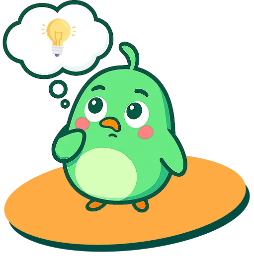 Mascote Pontuei pensando com lâmpada