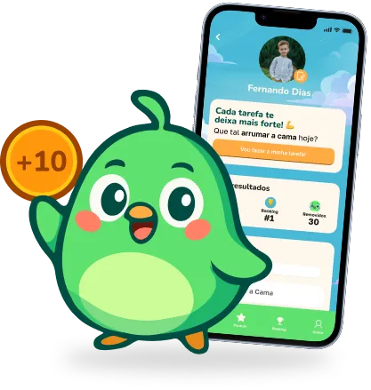 Mascote Pontuei mostrando App Pontuei