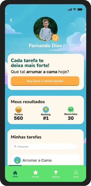 Tela de missões diárias para crianças