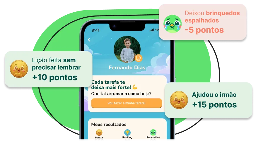 Sistema de pontos Pontuei - criança começa com 0 pontos